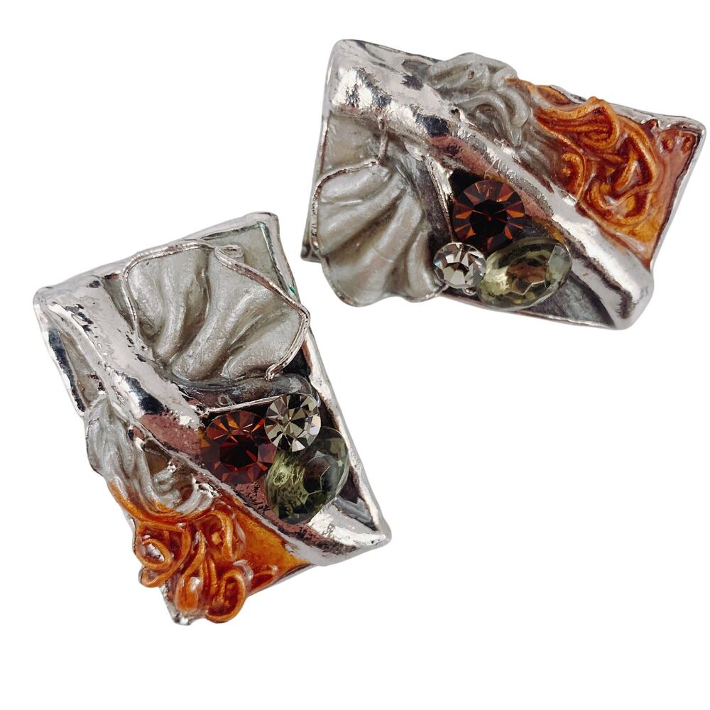 VTG 1988 Lacombe Artisan Earrings - Mixed Media, Sculptural Design, Unique